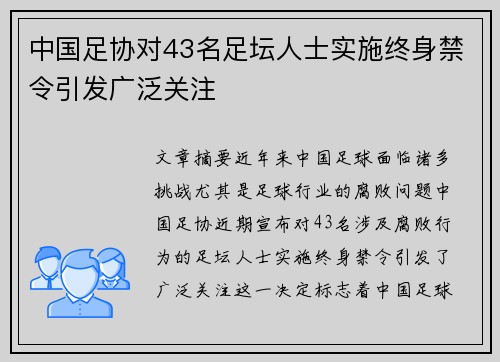 中国足协对43名足坛人士实施终身禁令引发广泛关注